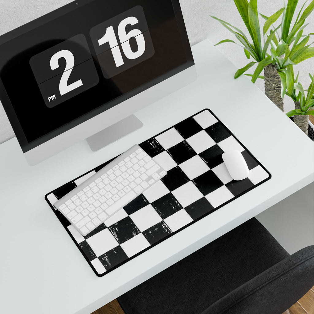 Checkerboard Desk Mat — Retro Black & White Gaming/Office Mouse Pad