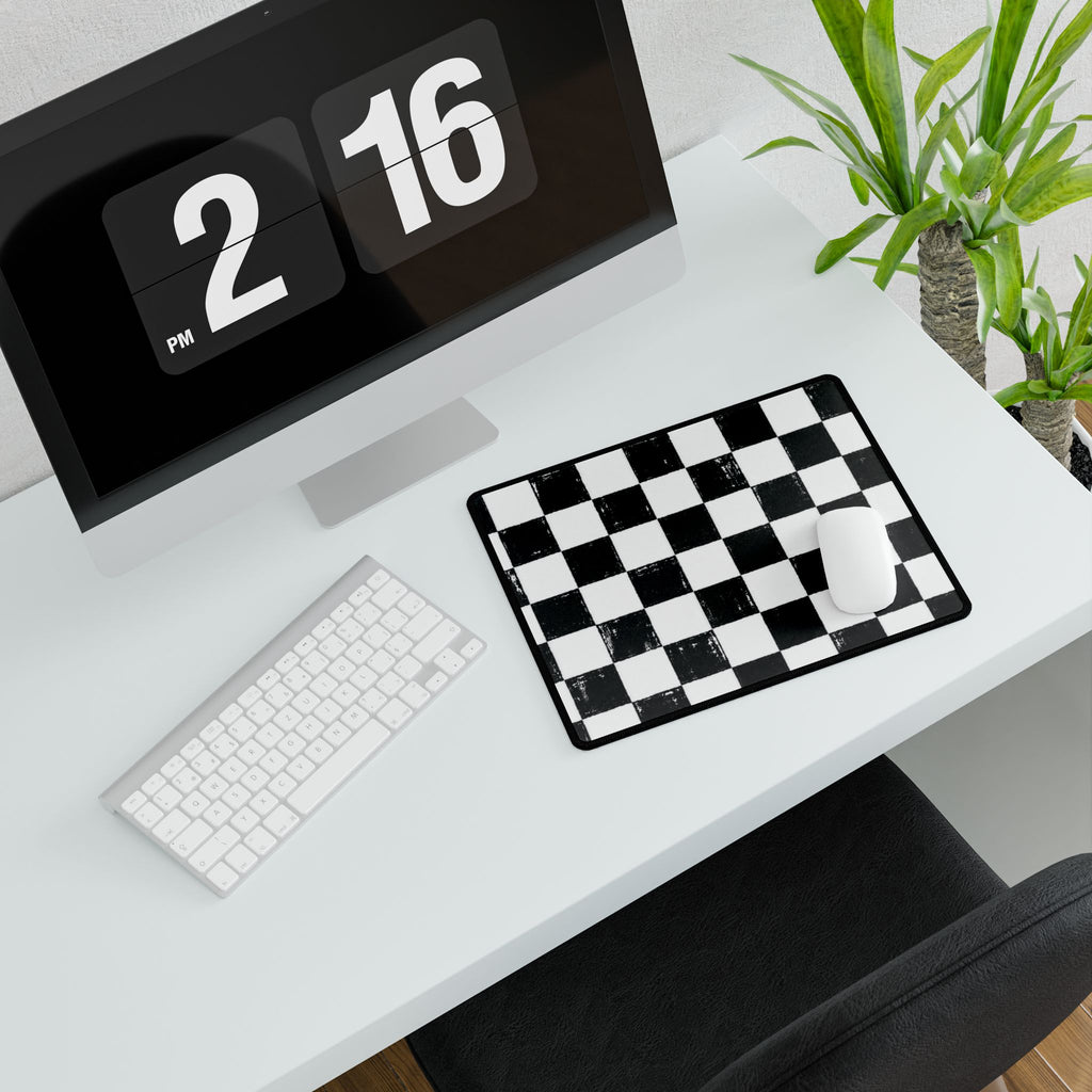 Checkerboard Desk Mat — Retro Black & White Gaming/Office Mouse Pad